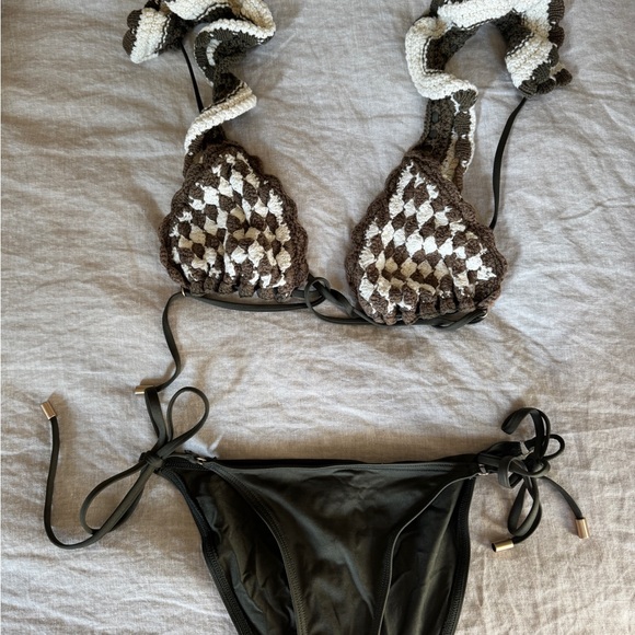 Zimmermann Brown and White Crochet Bikini